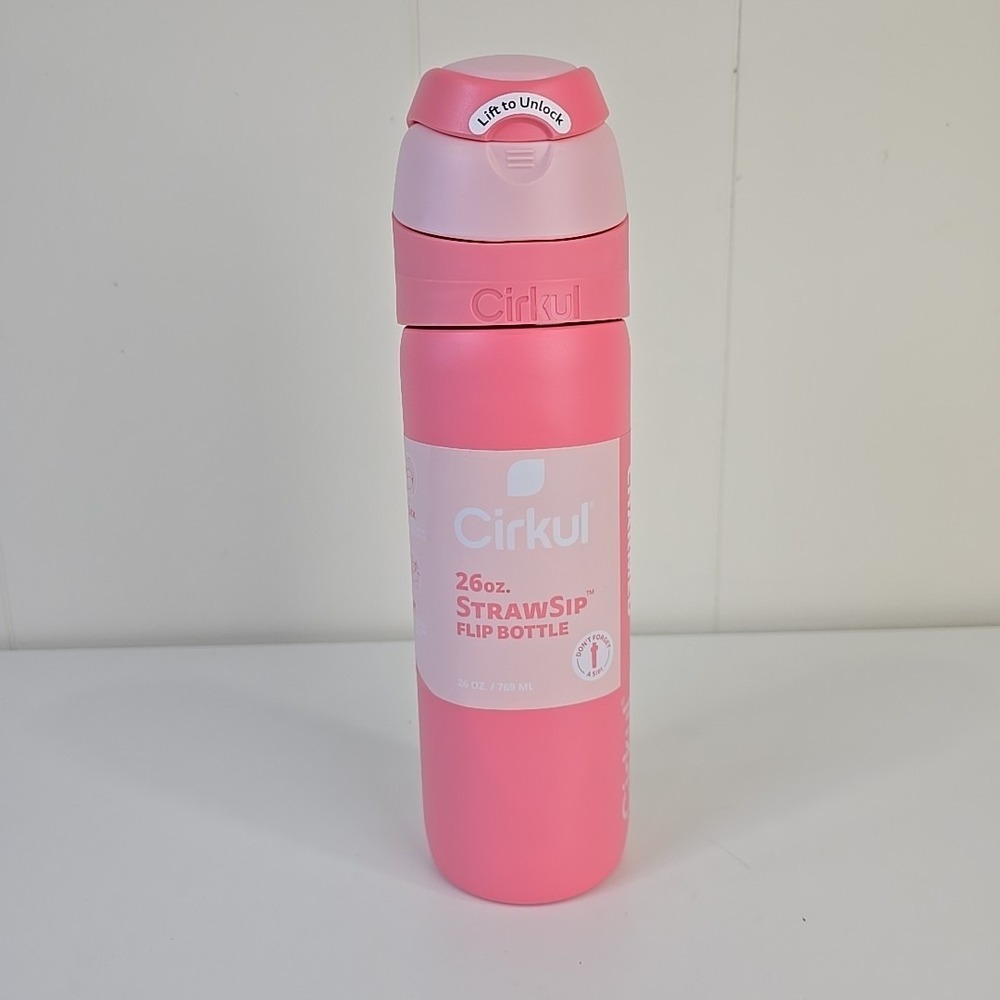 Cirkul Charmed Pink 26oz StrawSip Flip Bottle Stainless Steel No Spill Insulated